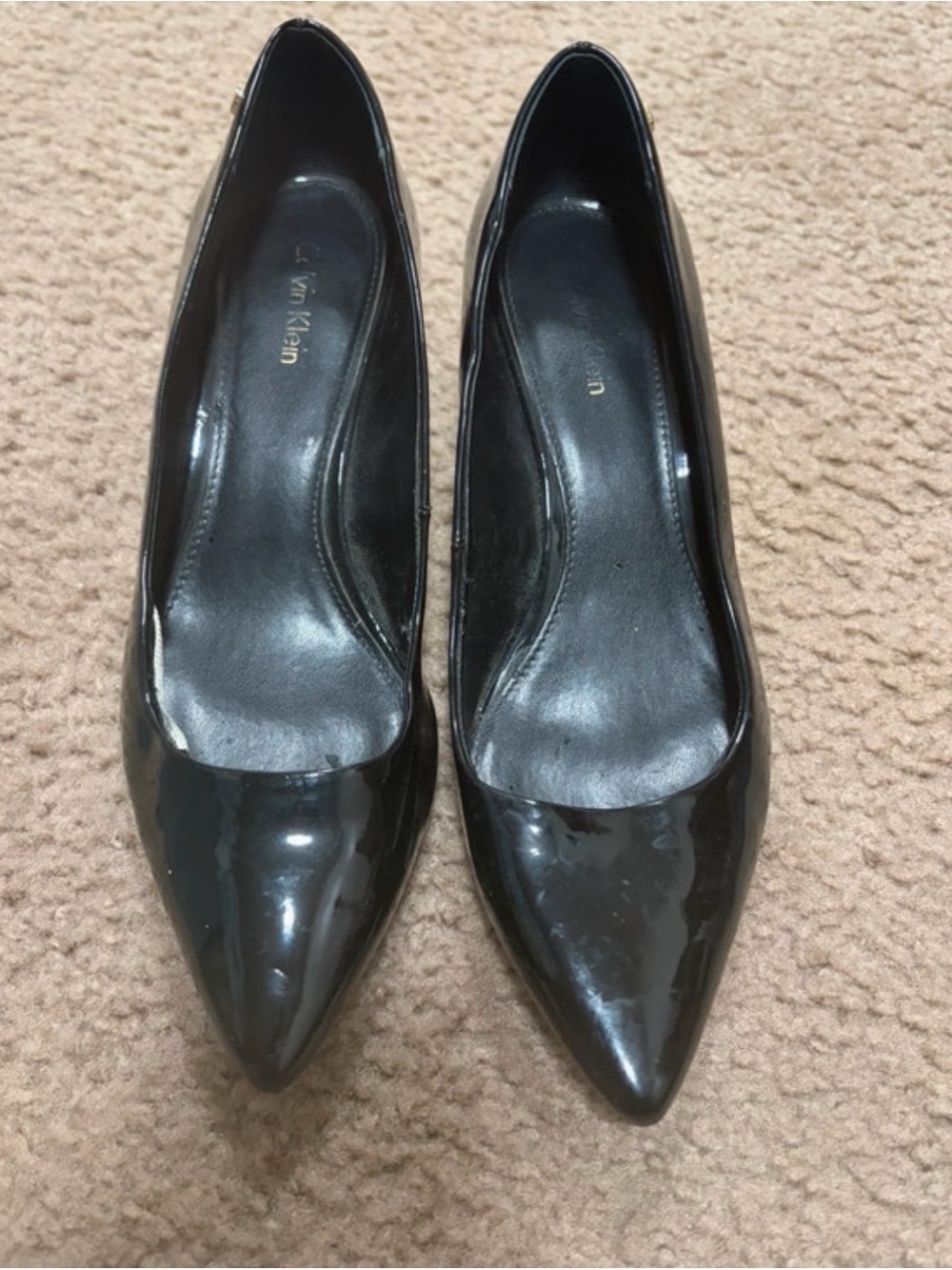 Calvin Klein Black Patent Pointed Pumps